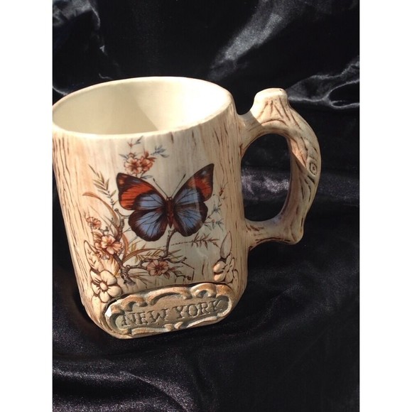 Vintage Treasure Craft New York Ceramic Coffee Mug Wood Grain Butterfly USA 3D - Picture 12 of 16